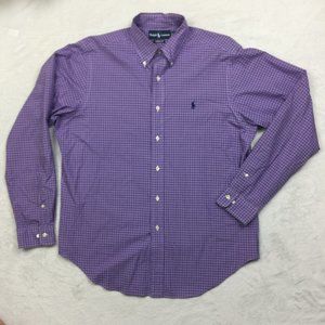 Ralph Lauren Shirt Mens Size 16 34/35 Classic Fit Purple Blue Plaid 100% Cotton